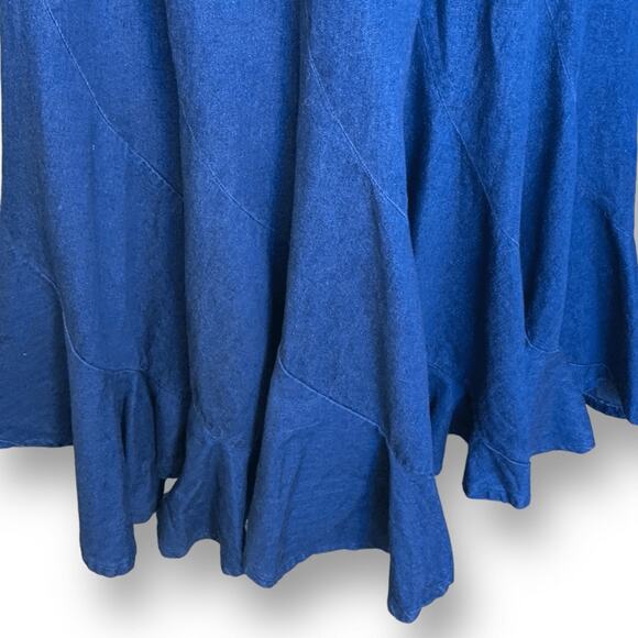 90s Alfredo’s Wife Denim Maxi Skirt Blue Tiered Flowy Boho Medium Wash Jean - Picture 4 of 9